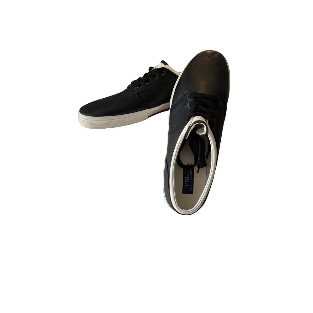 Polo Ralph Lauren Shoes Mens Size 15 Black Leather Saxon Low Top Sneaker Lace Up